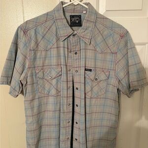 Southern Thread Light Blue Plaid Button Down Shirt